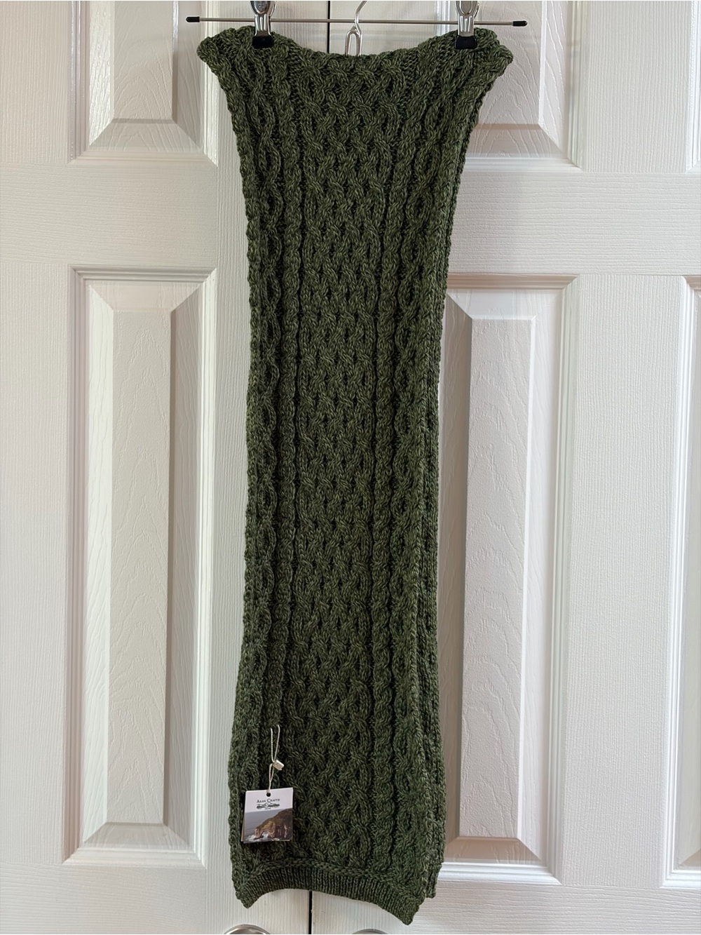 Aran Crafts Meadow Green Trellis Pattern 100% Merino Wool Scarf